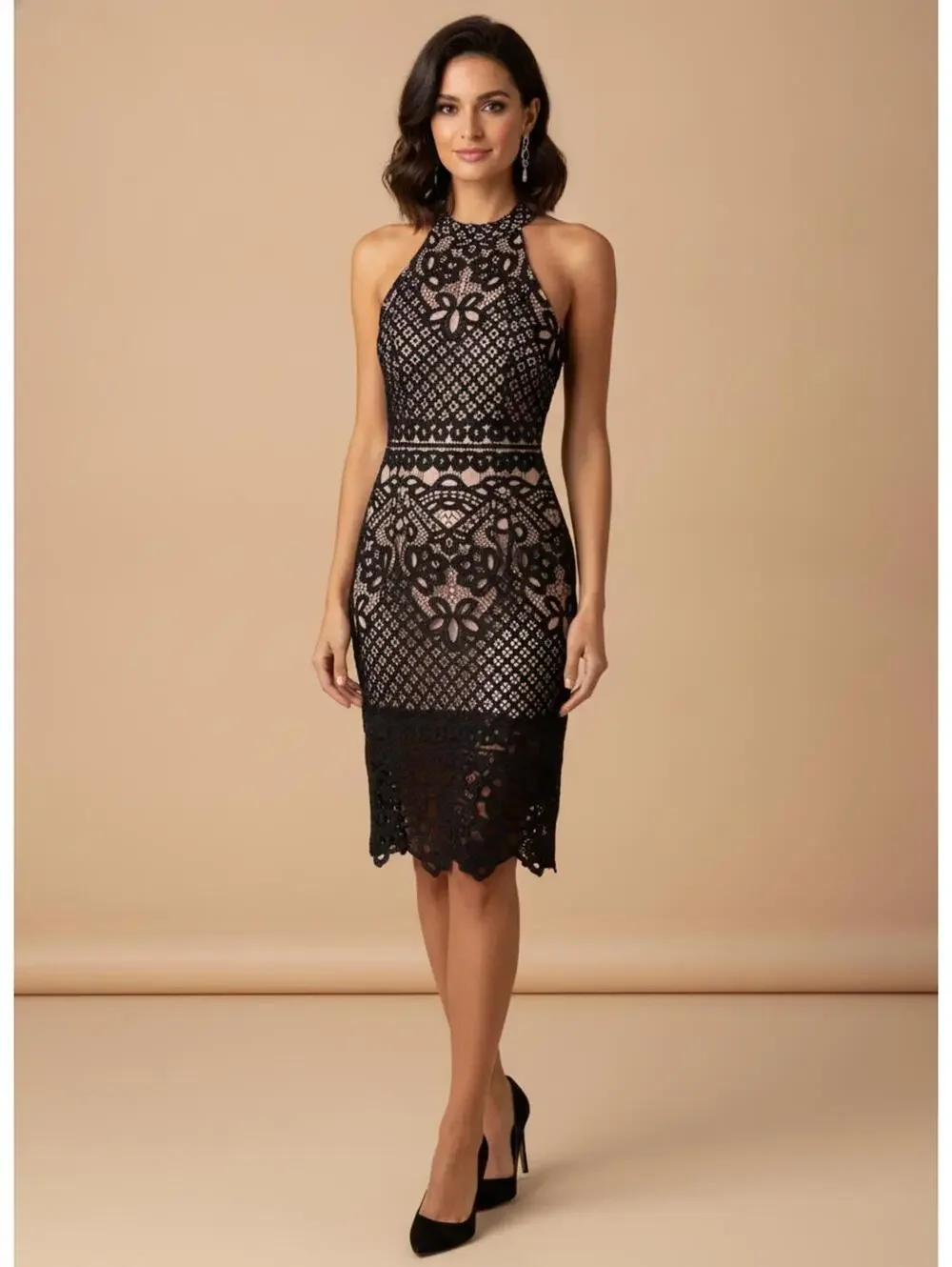 Elly Bazaar Black Lace Midi Dress with Sleeveless Design Large - Picture 1 of 11